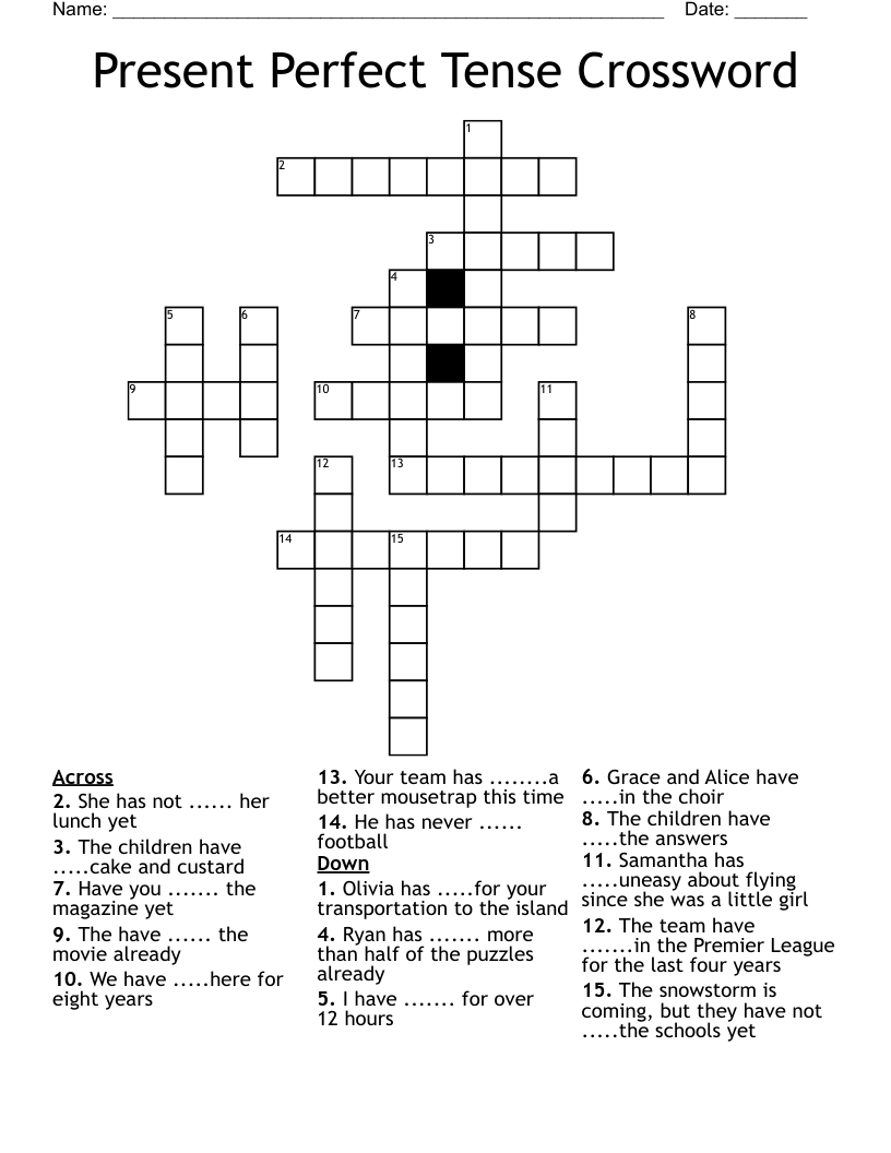 Present Perfect Tense Crossword
