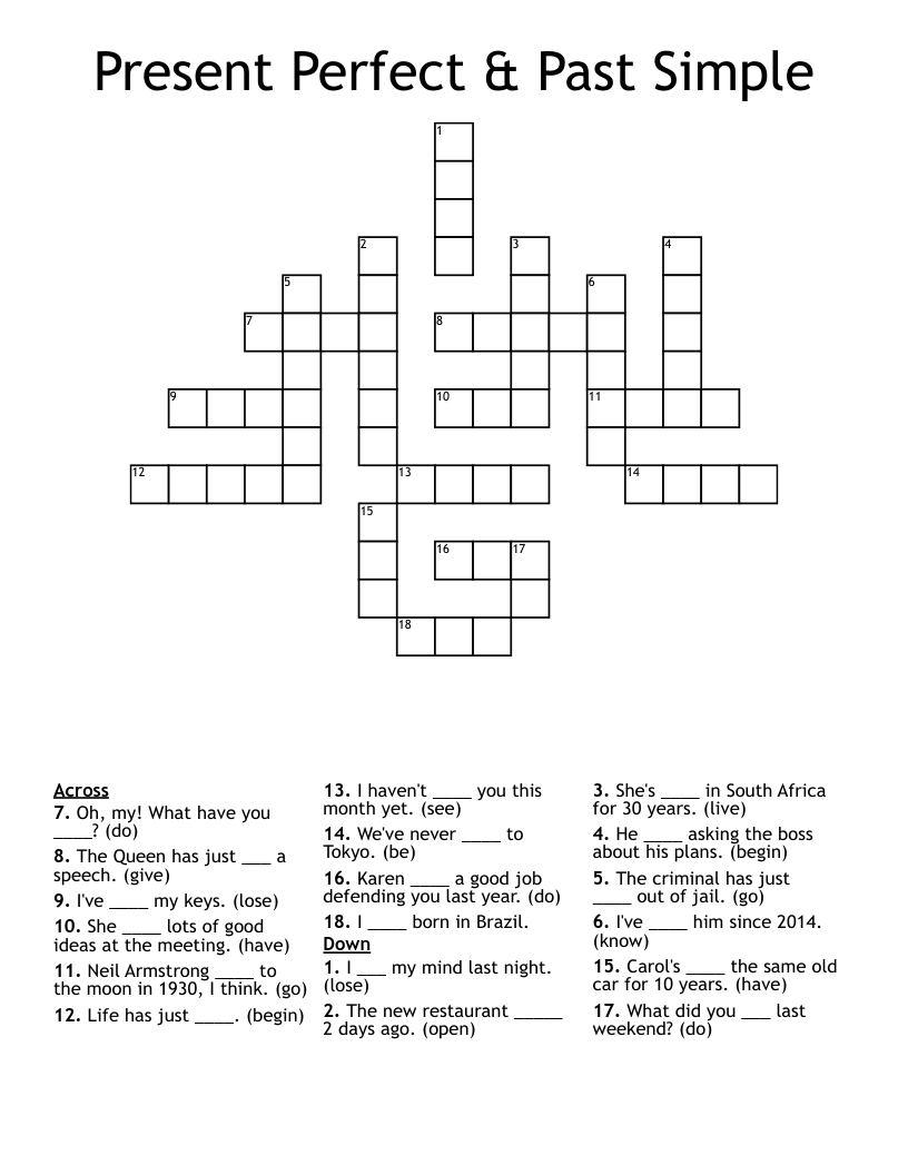 Present Perfect & Past Simple Crossword