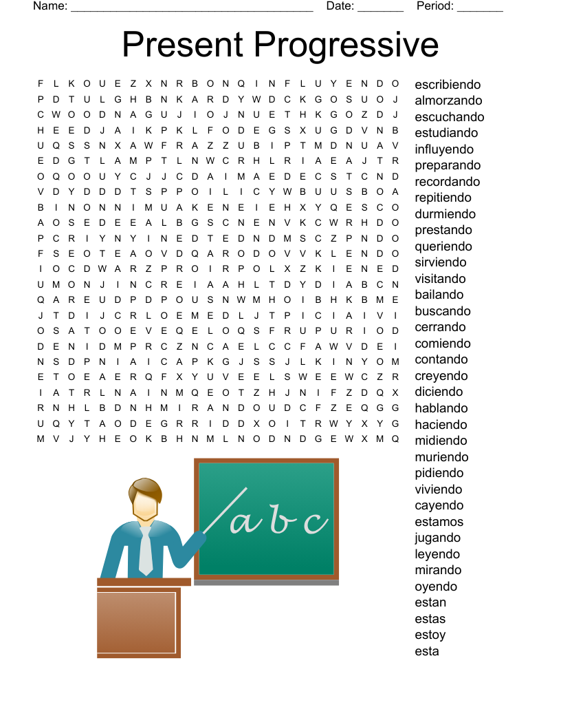 Present Progressive Word Search