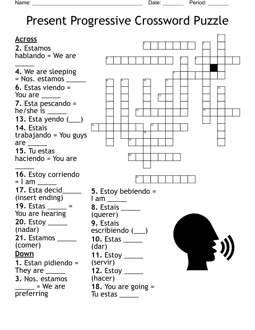 Present Progressive Crossword Puzzle