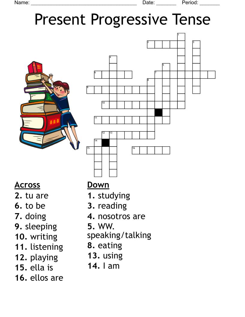 Present Progressive Tense Crossword