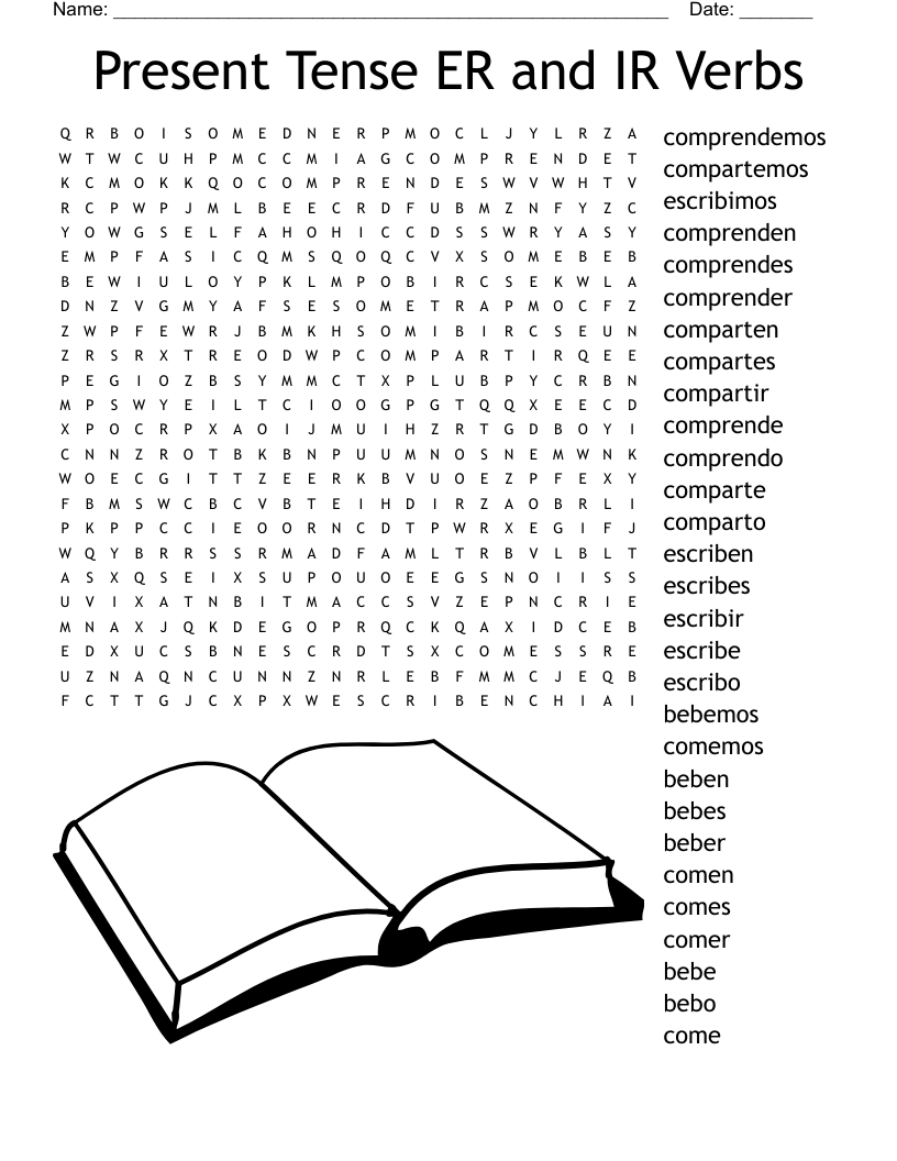 Present Tense ER and IR Verbs Word Search