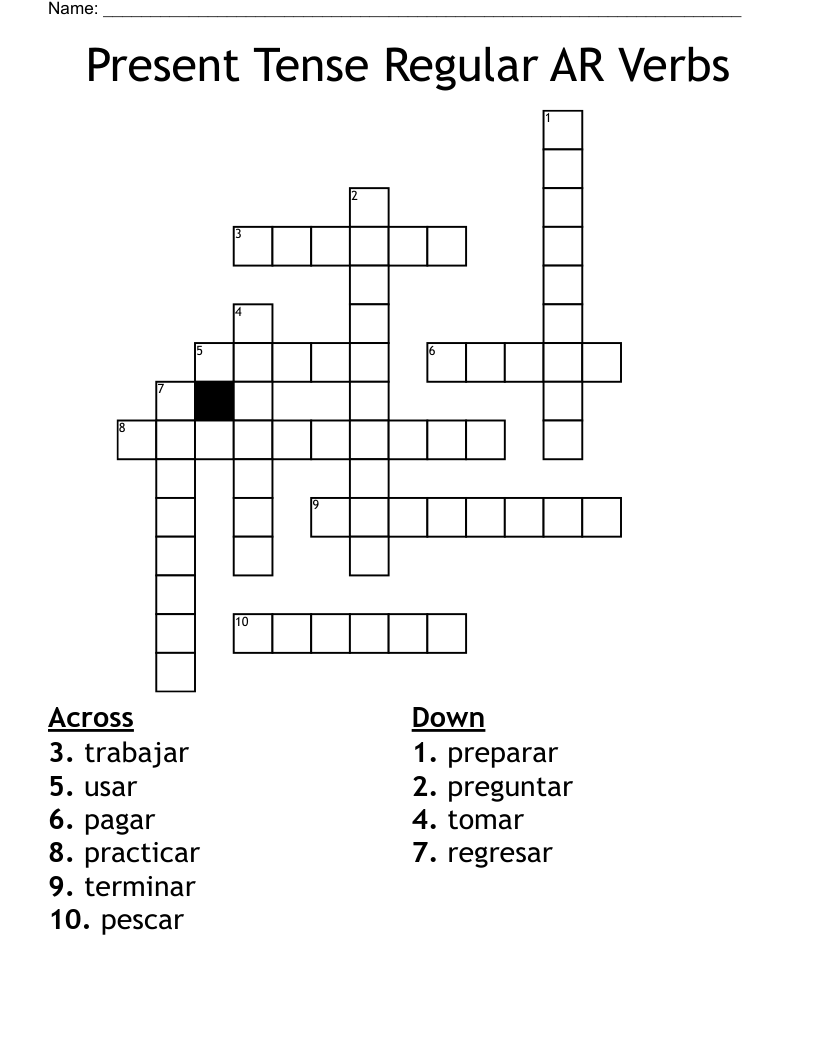Present Tense Regular AR Verbs Crossword