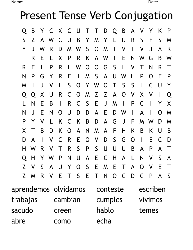 Present Tense Verb Conjugation Word Search