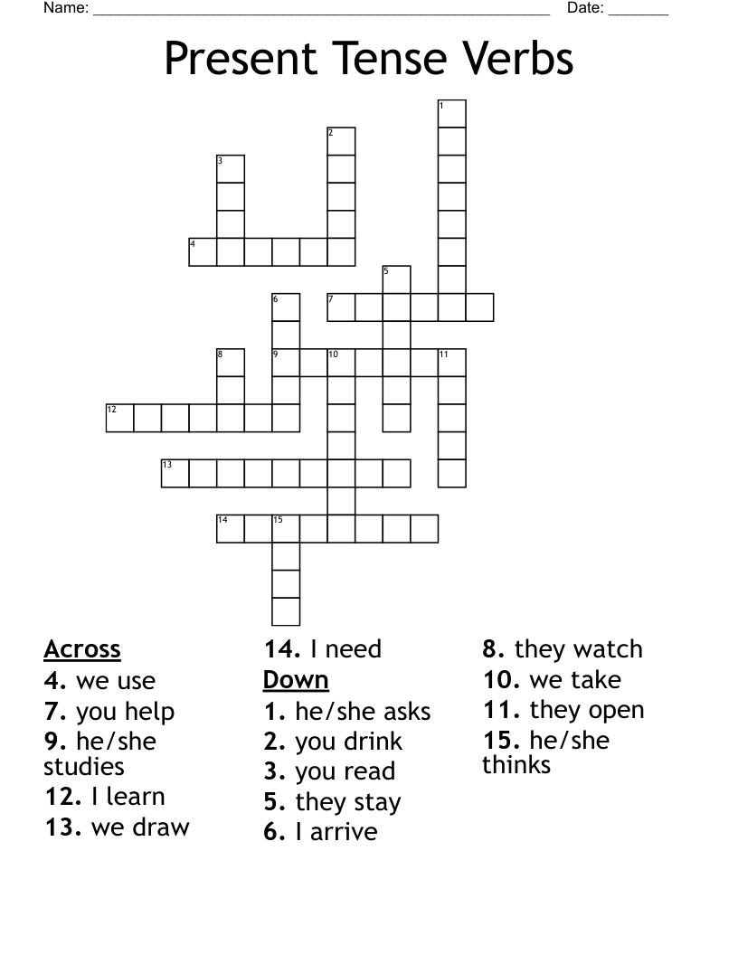 Present Tense Verbs Crossword