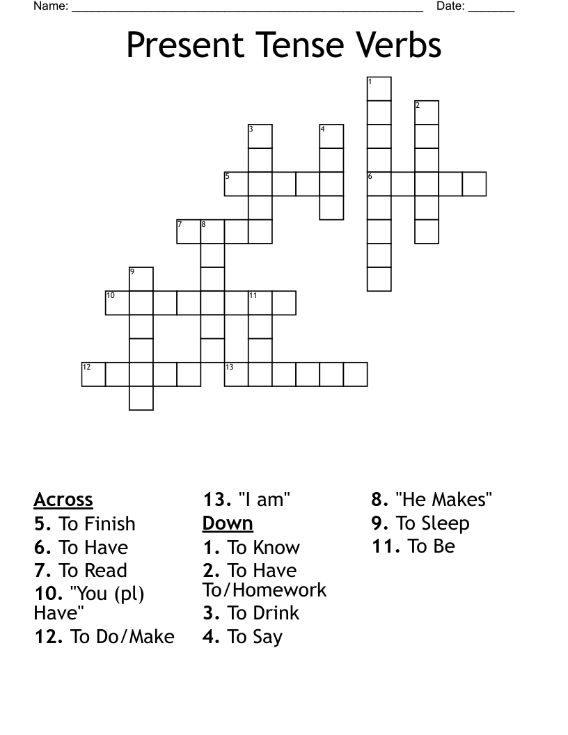 Present Tense Verbs Crossword