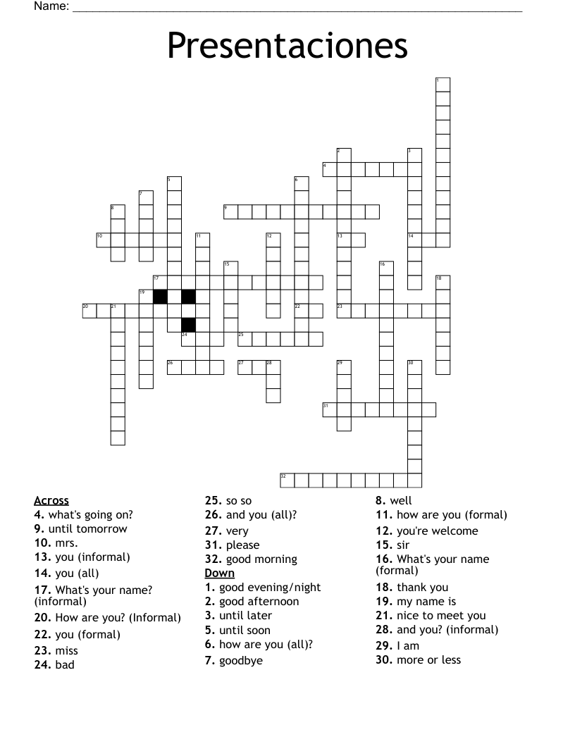 Presentaciones Crossword