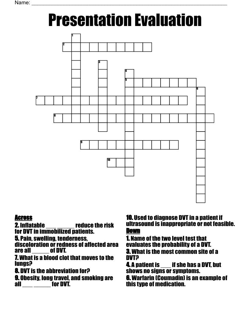 Presentation Evaluation Crossword