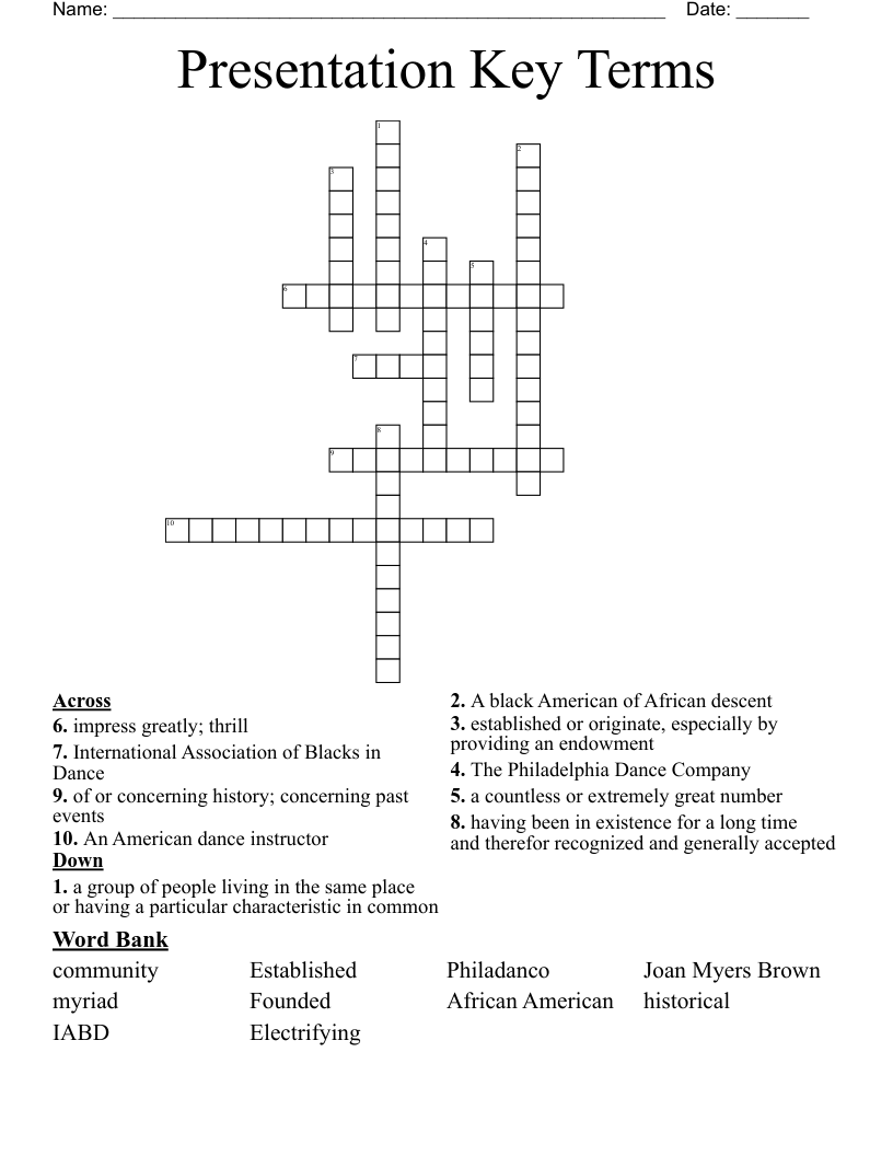 Presentation Key Terms  Crossword