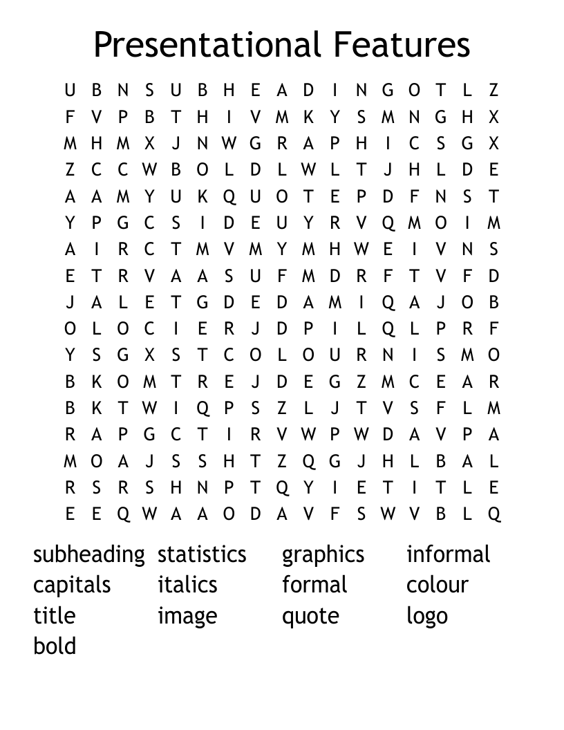 Presentational Features Word Search