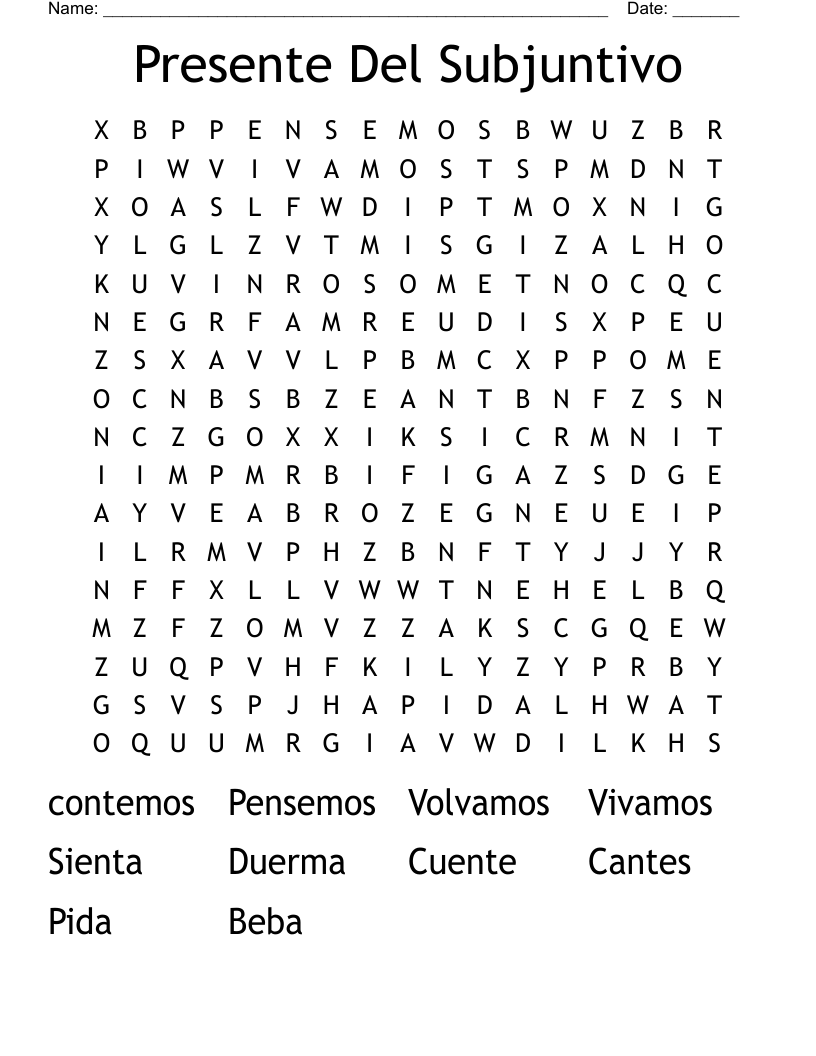 Presente Del Subjuntivo Word Search