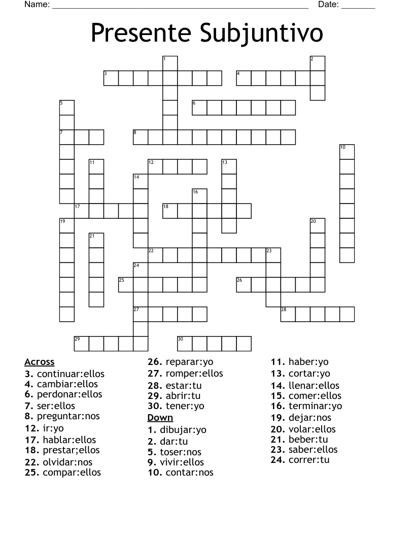 Presente Subjuntivo Crossword