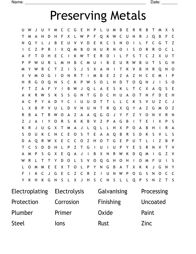 Preserving Metals Word Search