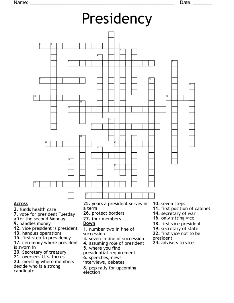 Presidency  Crossword