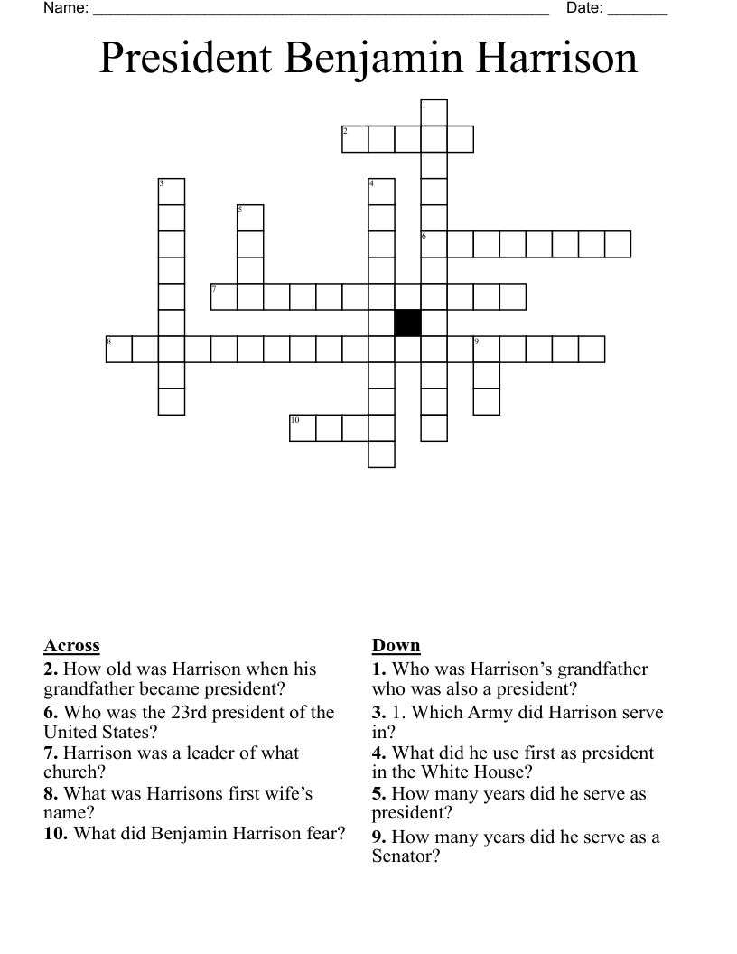 President Benjamin Harrison Crossword