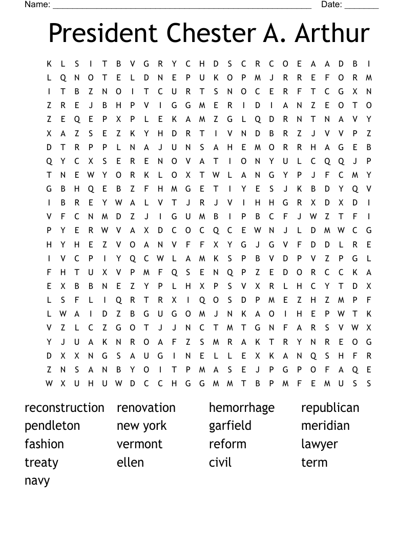 President Chester A. Arthur Word Search