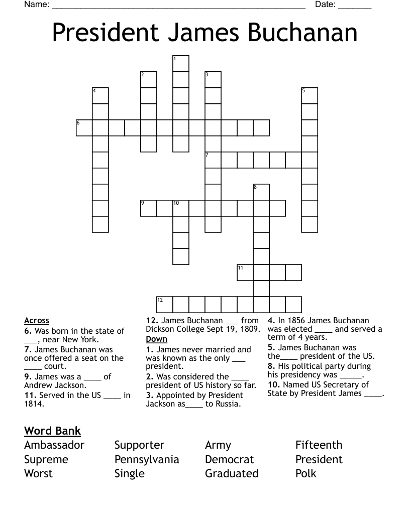President James Buchanan Crossword
