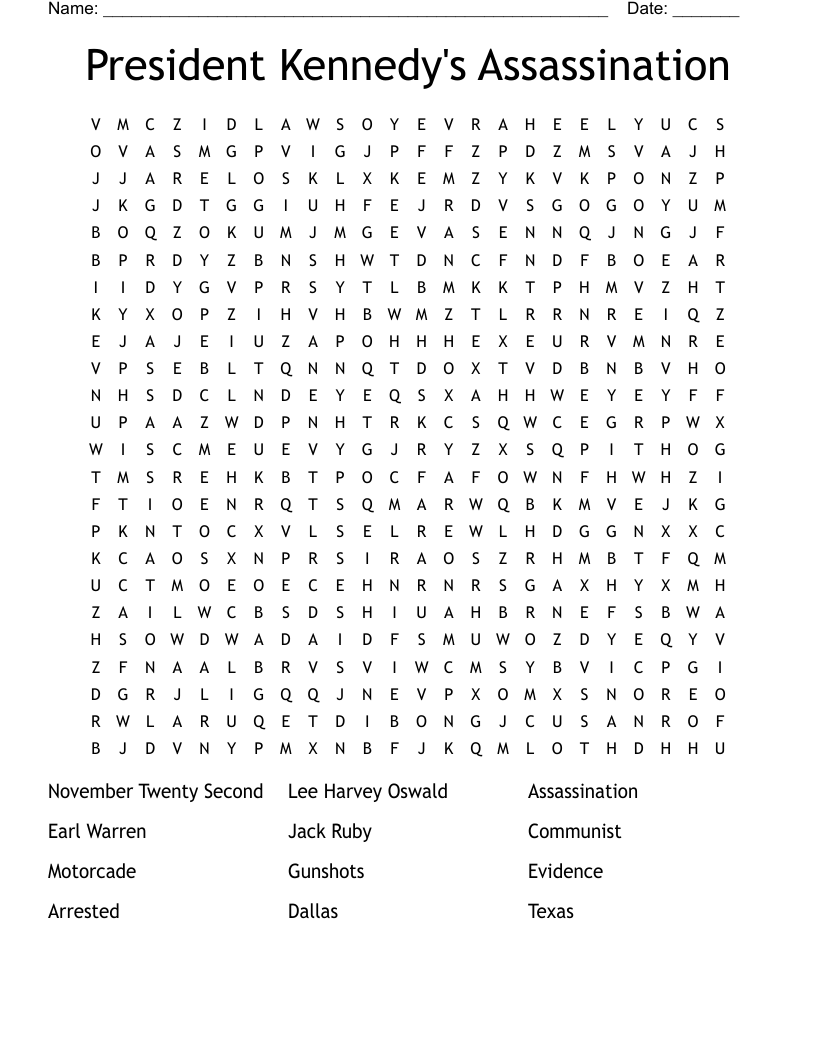 President Kennedy's Assassination Word Search