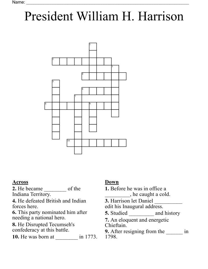 President William H. Harrison Crossword