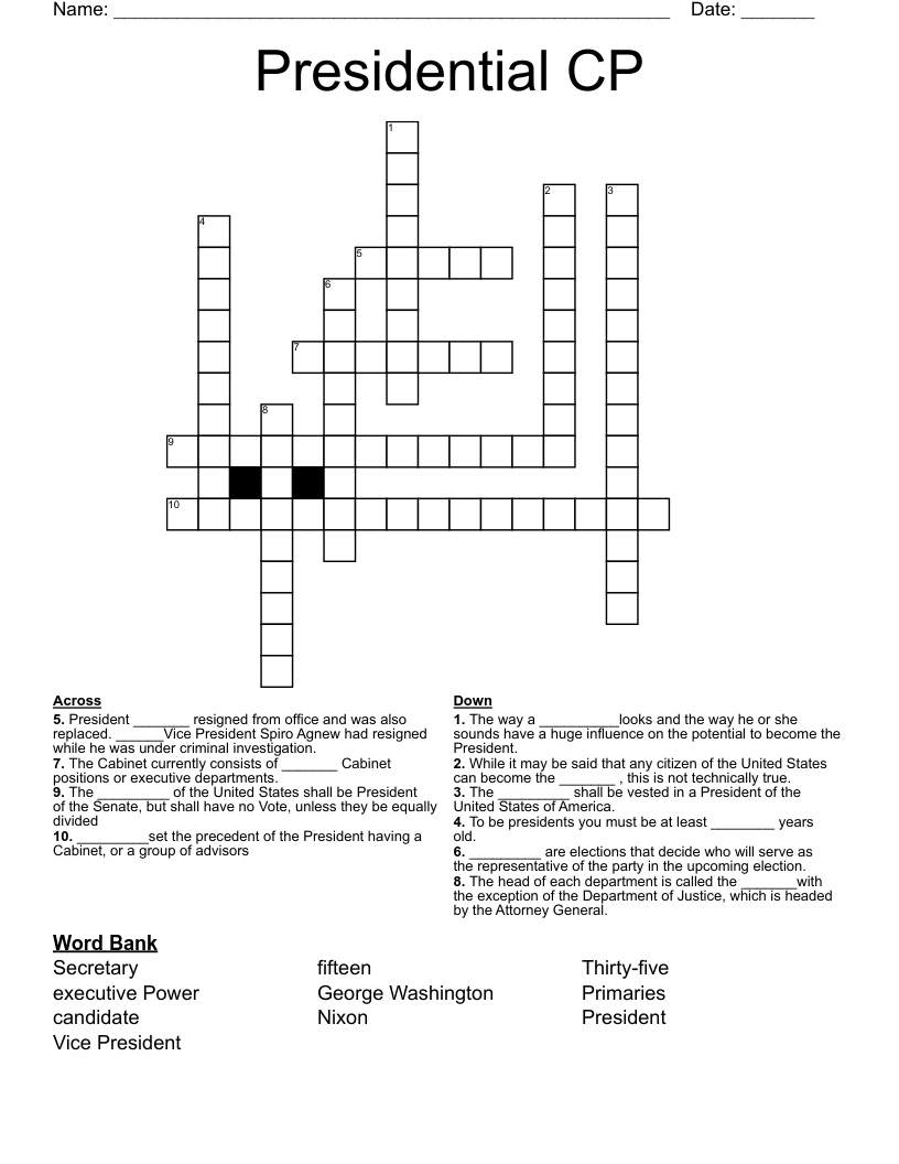 Presidential CP Crossword