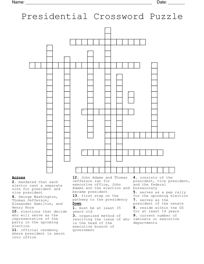Presidential Crossword Puzzle