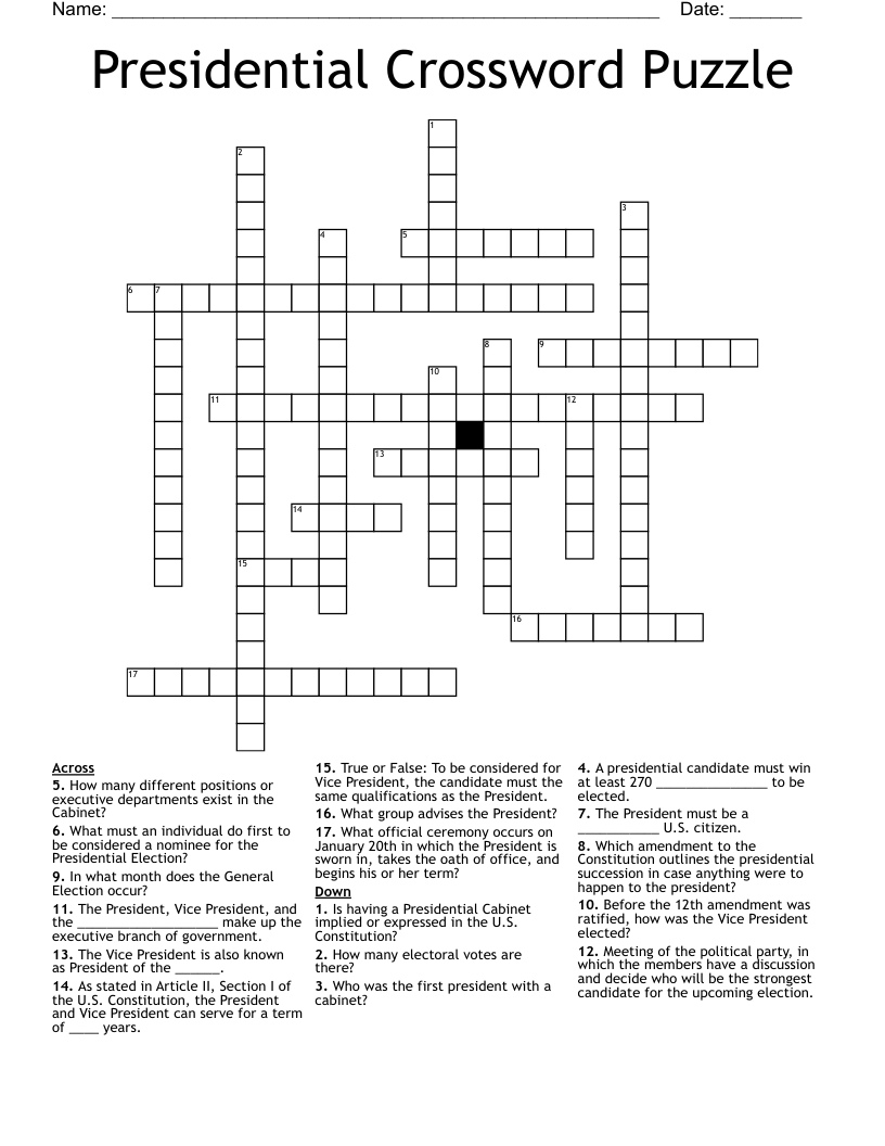 Presidential Crossword Puzzle