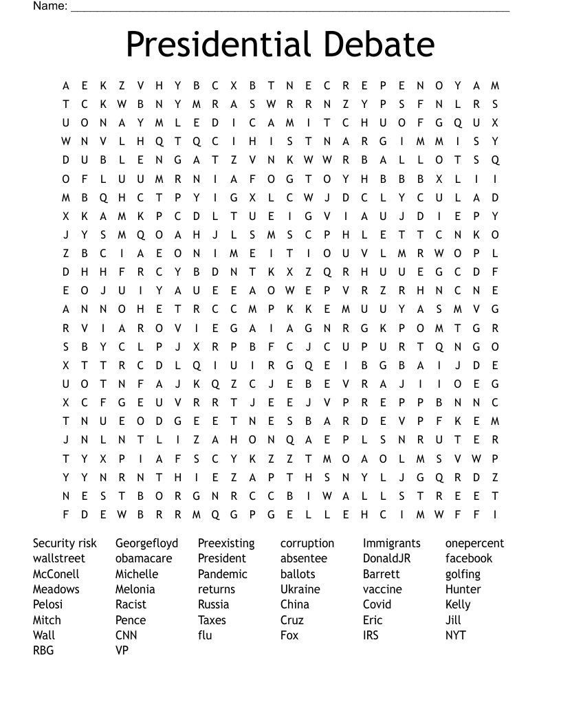 Presidential Debate Word Search
