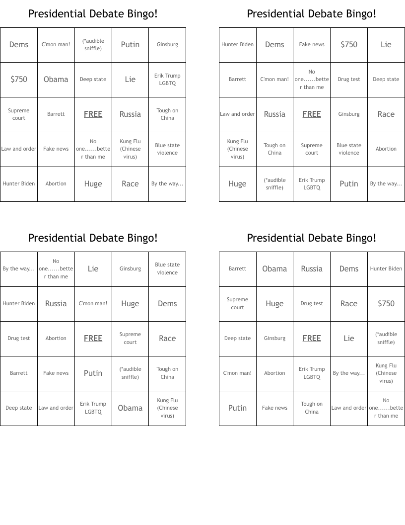 Presidential Debate Bingo!