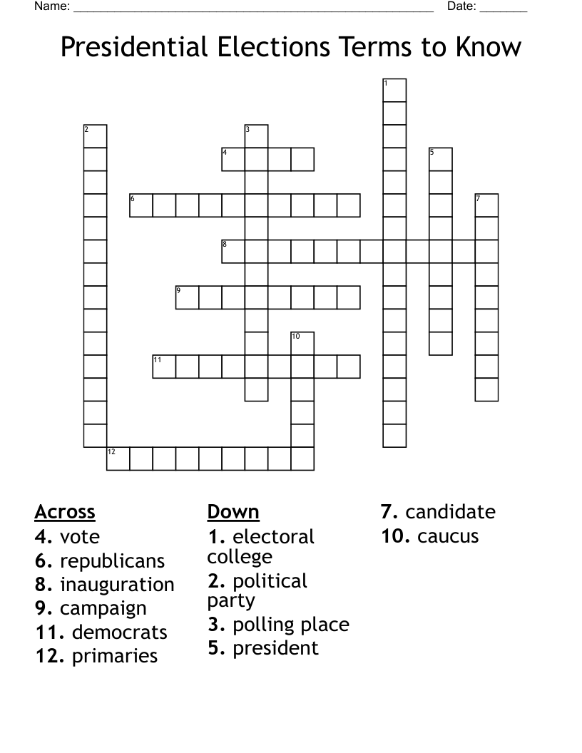 Presidential Elections Terms to Know Crossword