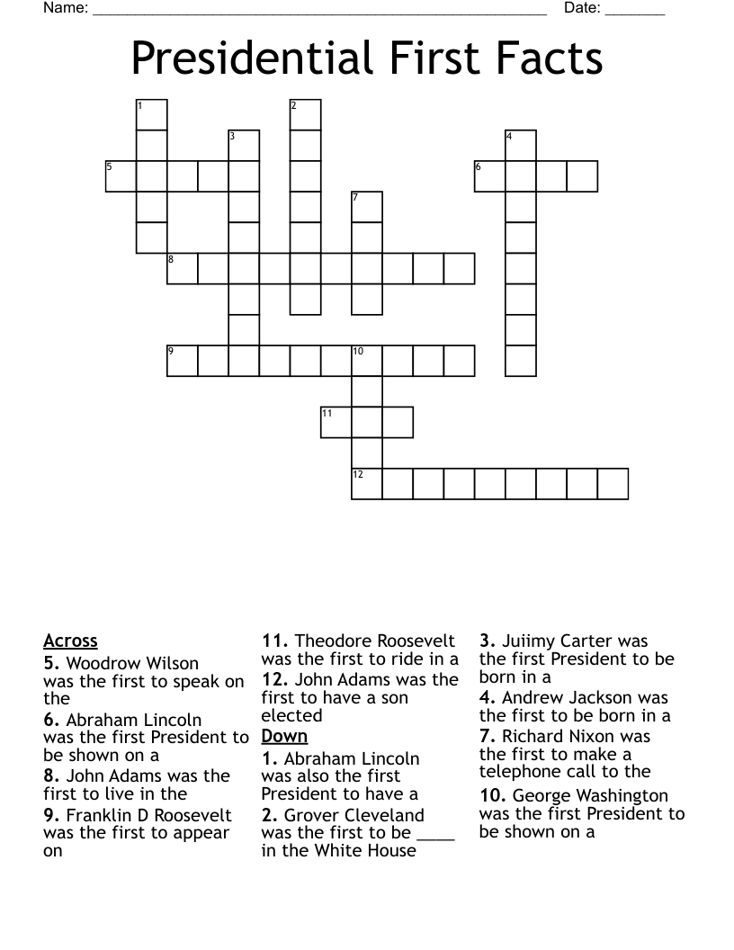 Presidential First Facts Crossword