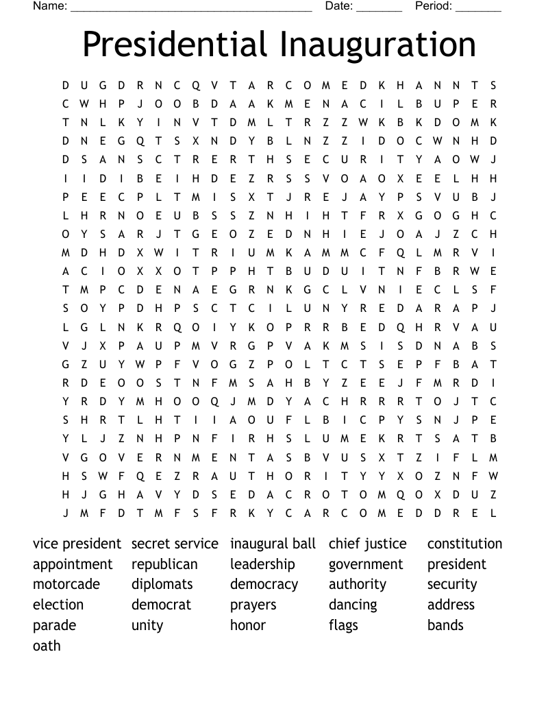 Presidential Inauguration Word Search