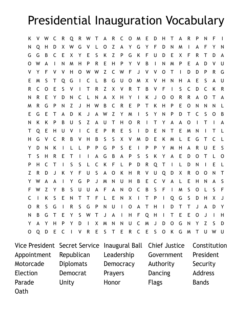 Presidential Inauguration Vocabulary  Word Search