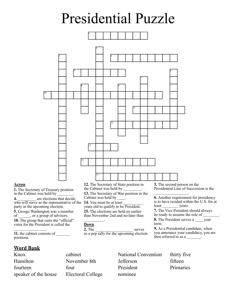 Presidential Puzzle Crossword