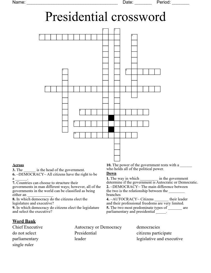 Presidential crossword