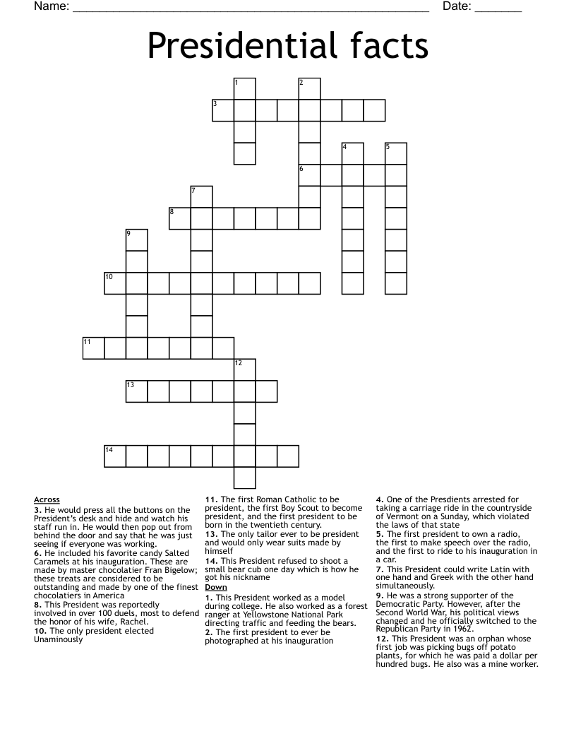 Presidential facts Crossword