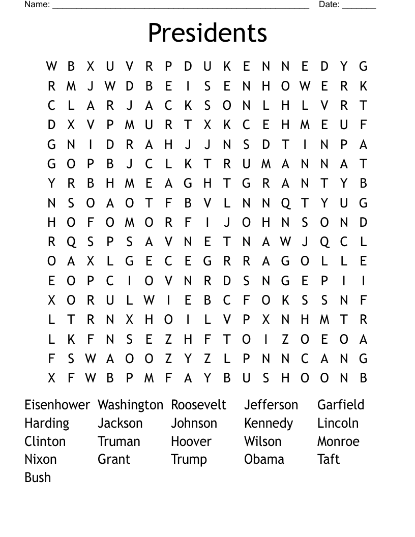Presidents Word Search