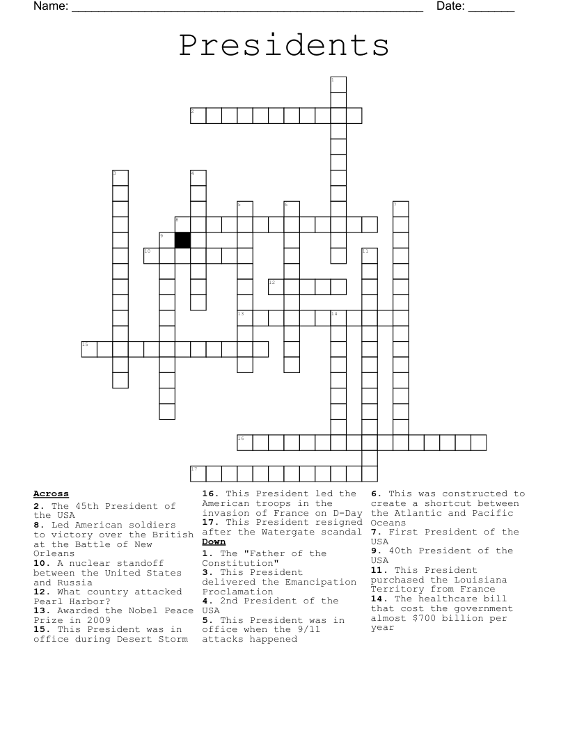 Presidents Crossword