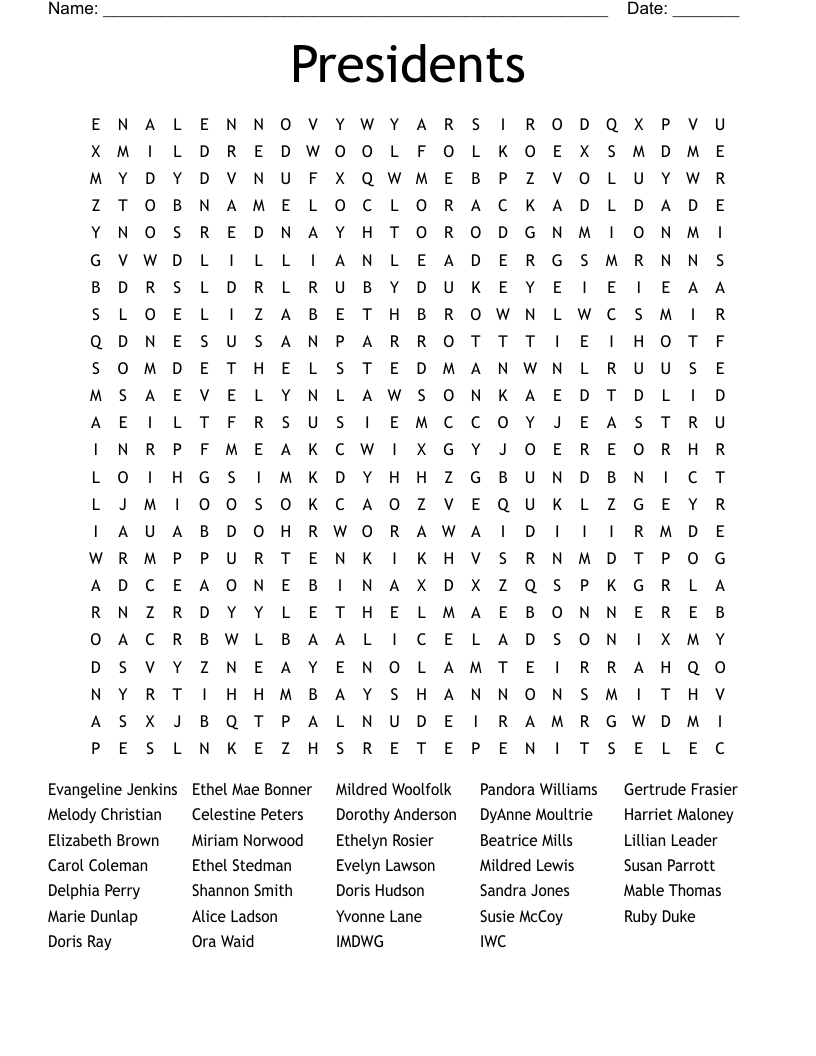 Presidents Word Search