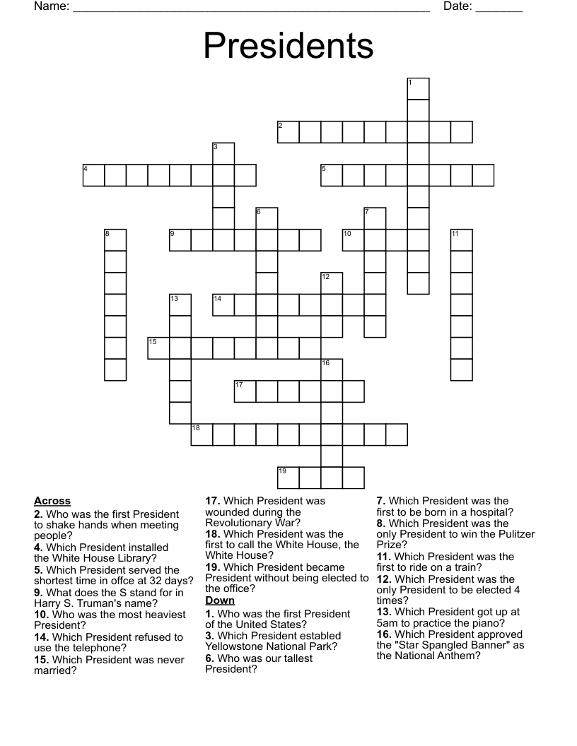 Presidents Crossword