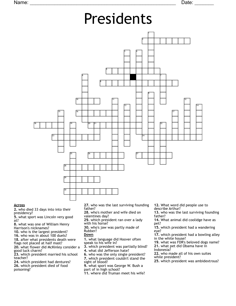 Presidents Crossword
