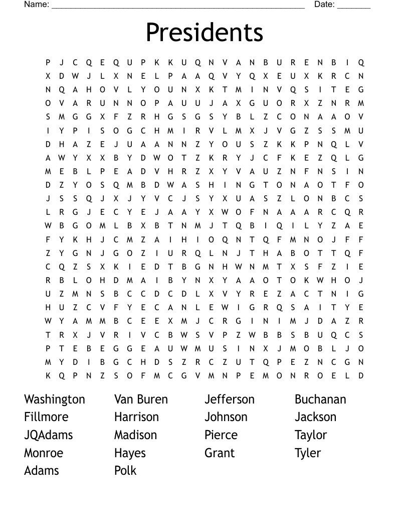 Presidents Word Search