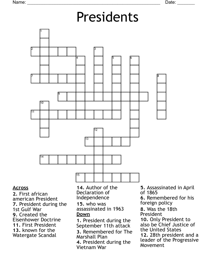 Presidents Crossword
