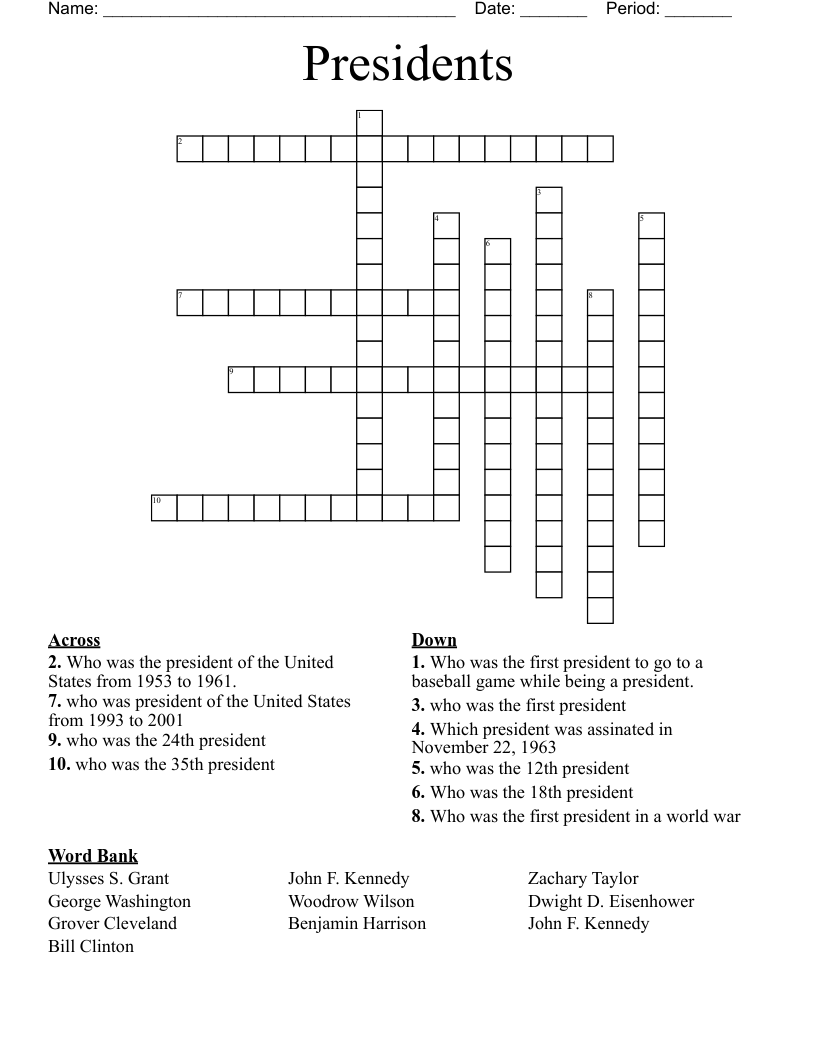 Presidents Crossword