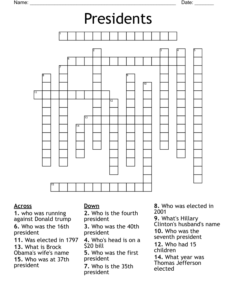 Presidents Crossword