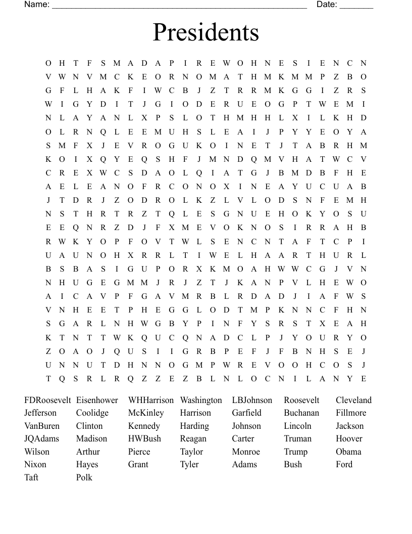Presidents Word Search