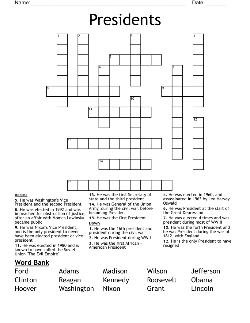 Presidents Crossword