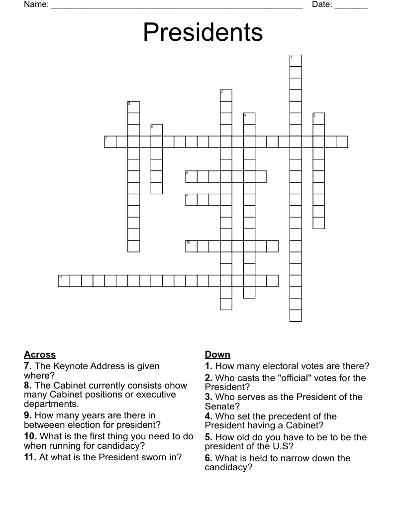 Presidents Crossword