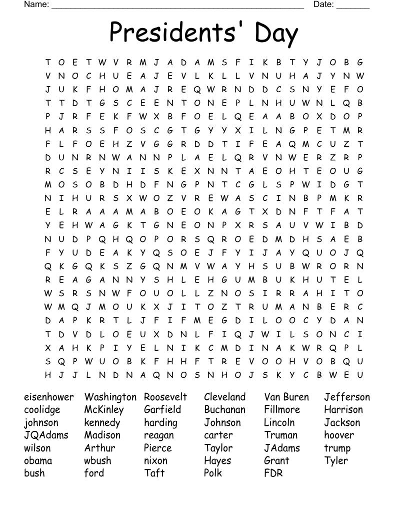 Presidents' Day Word Search