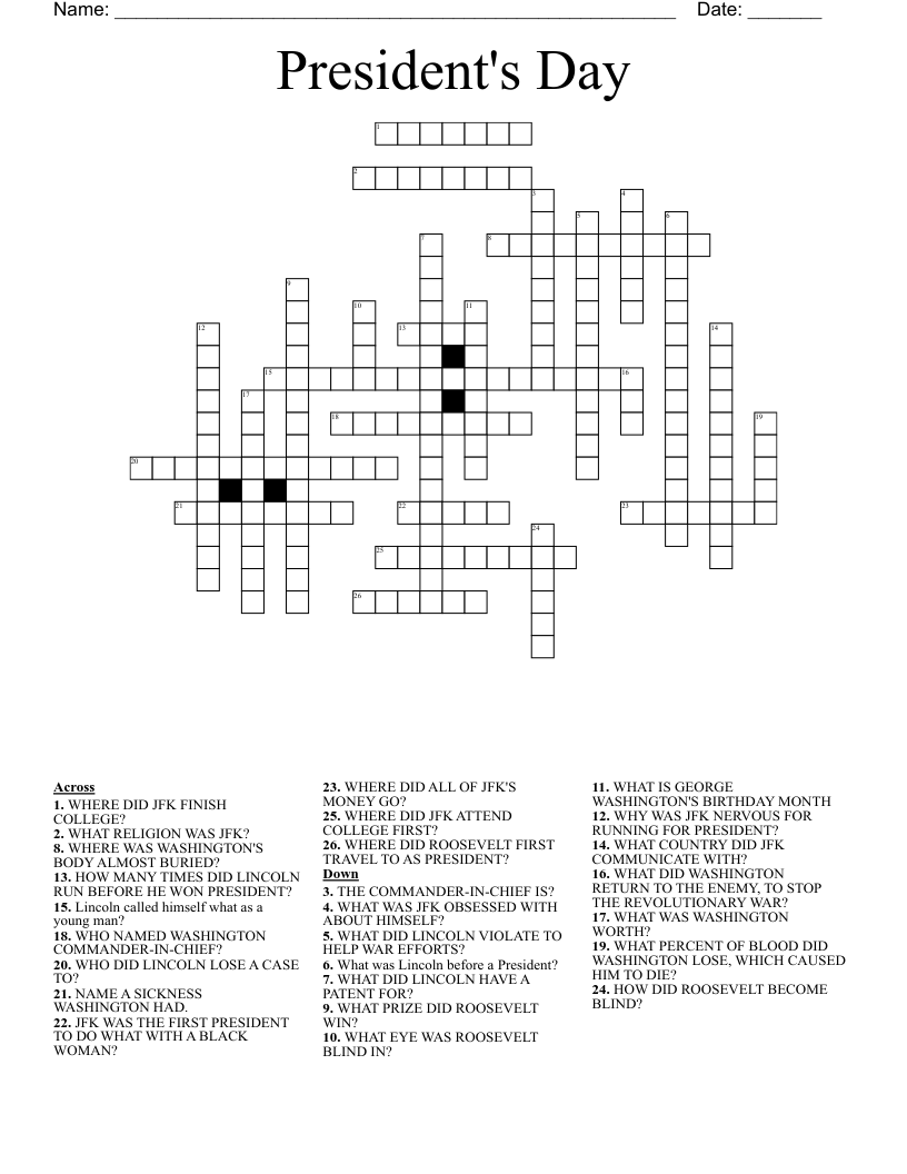 President's Day Crossword