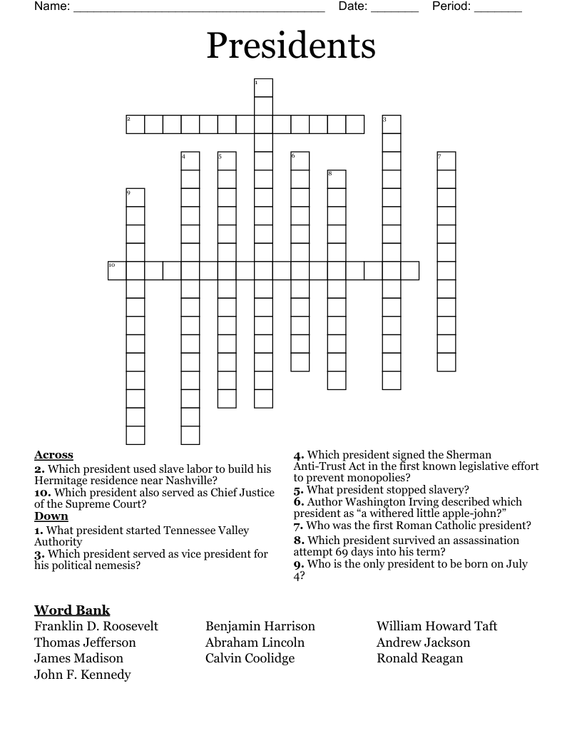 Presidents  Crossword